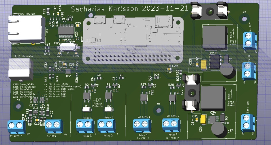 PCB with all components 3d rendered